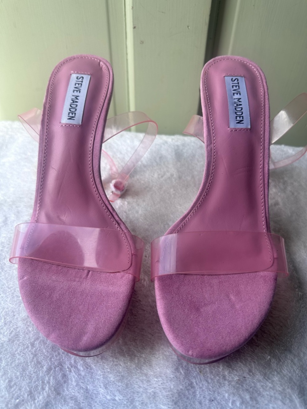 Steve Madden Pink Clear-Strap Slide Sandals